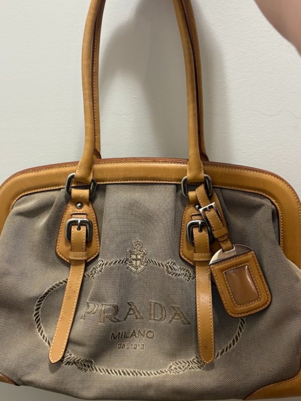Vintage Prada Milano Dal 1913 Canvas & Leather Doctor Style Handbag – Tan